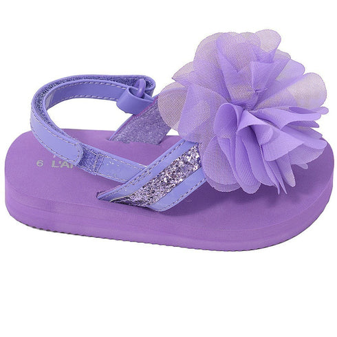 L'Amour Purple Sequin Flower Flip Flop Sandals Toddler Girls 5-10 - SophiasStyle.com